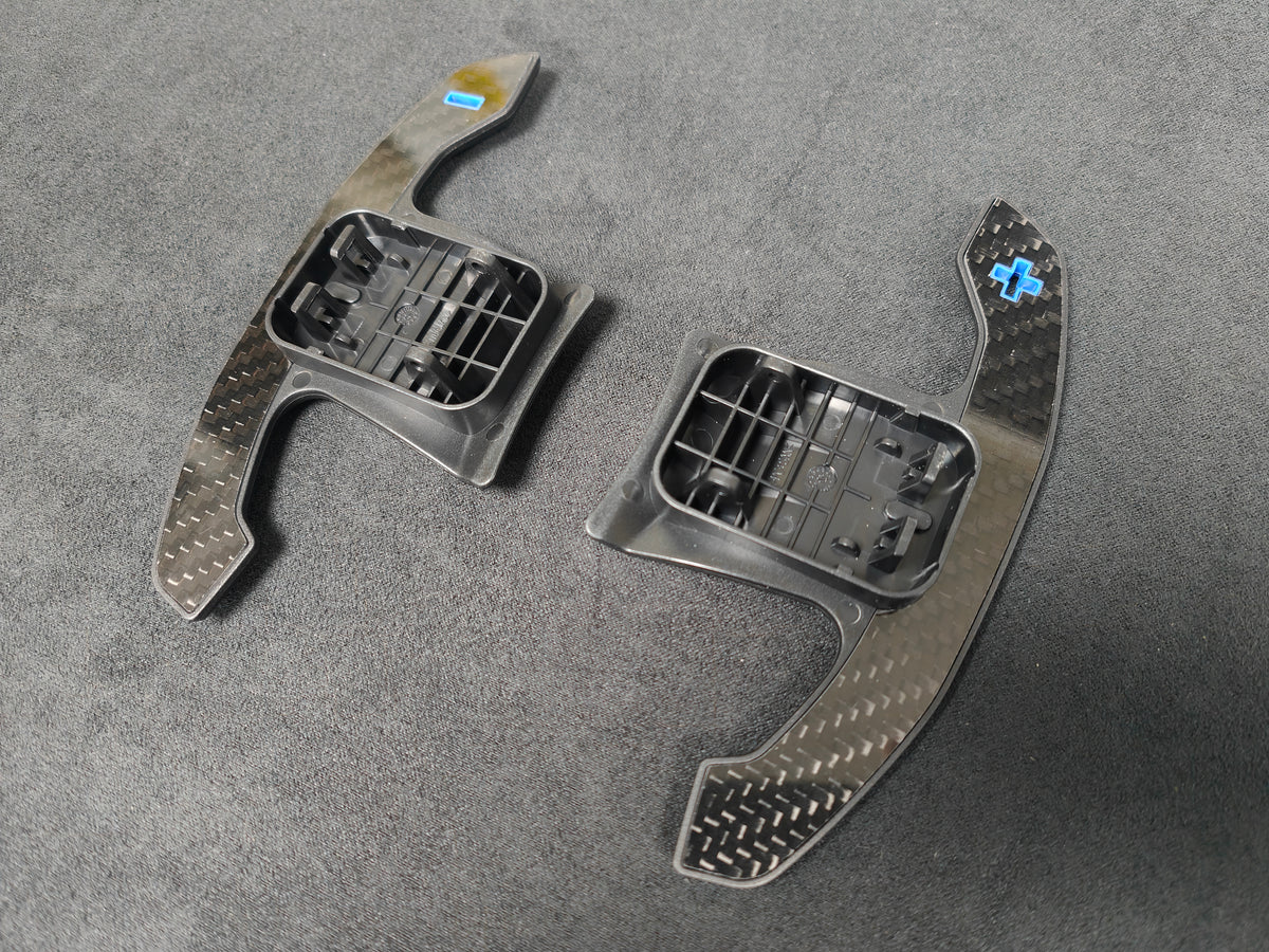 BMW F/G-SERIES BMW CARBON FIBRE STYLE BLUE STEERING WHEEL PADDLE SHIFTERS - (F80 M3 F82 F83 M4 M2 F30 G20 G80)