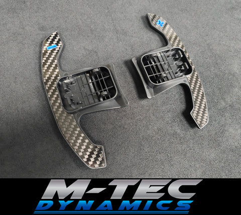 BMW F/G-SERIES BMW CARBON FIBRE STYLE BLUE STEERING WHEEL PADDLE SHIFTERS - (F80 M3 F82 F83 M4 M2 F30 G20 G80)