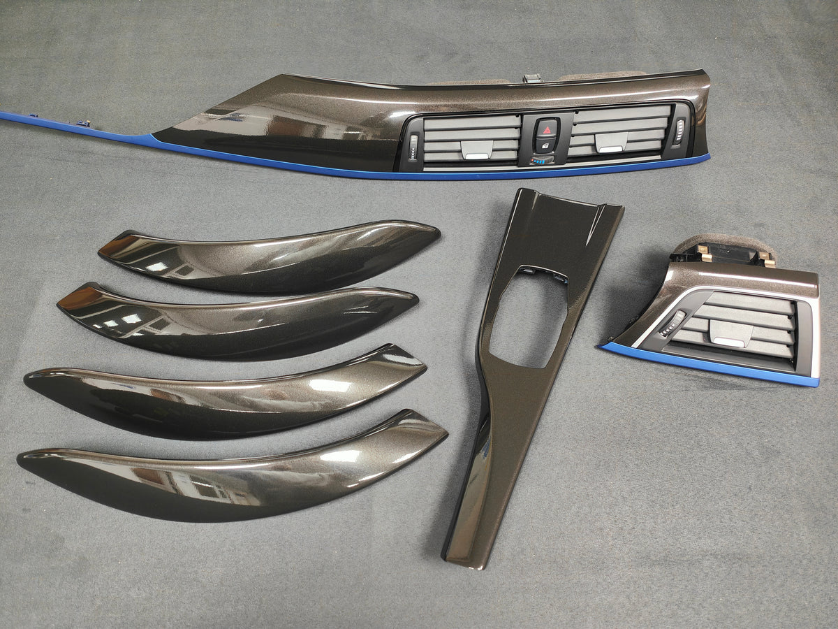 BMW F30 F31 F36 LCI INTERIOR TRIM SET - METALLIC BLACK / BLUE ACCENT