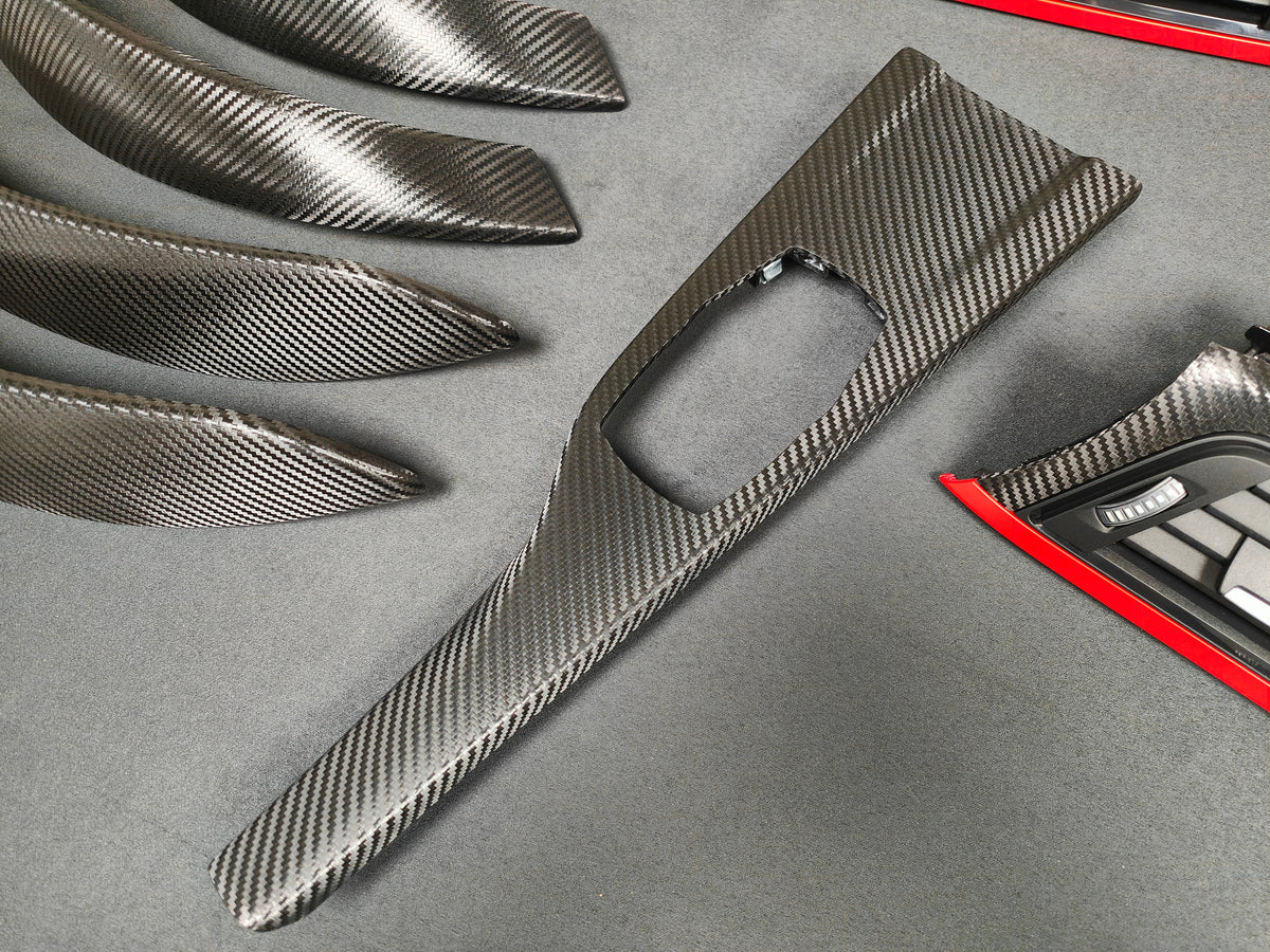 BMW F30 F31 F36 F80 LCI INTERIOR TRIM SET - TEXTURED CARBON / RED ACCENT TRIM