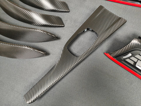 BMW F32 INTERIOR TRIM SET - TEXTURED GLOSSY CARBON / RED ACCENT (CUSTOM)