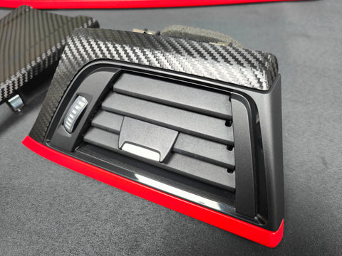 BMW F30 F31 F36 INTERIOR TRIM SET - TEXTURED GLOSSY CARBON / RED ACCENT (CUSTOM)