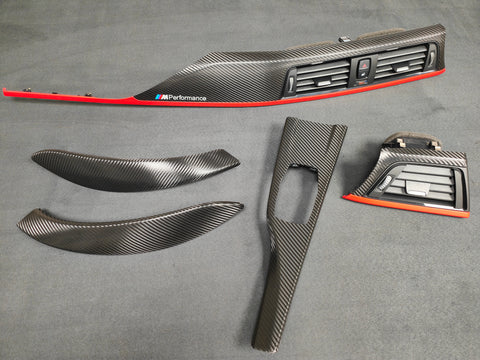 BMW F32 INTERIOR TRIM SET - TEXTURED GLOSSY CARBON / RED ACCENT (CUSTOM)