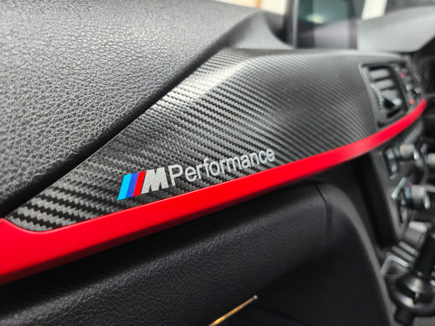 BMW F32 INTERIOR TRIM SET - TEXTURED GLOSSY CARBON / RED ACCENT (CUSTOM)