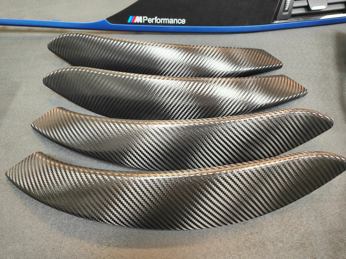 BMW F30 F31 F36 INTERIOR TRIM SET - TEXTURED CARBON / ALCANTARA STYLE  / BLUE ACCENT