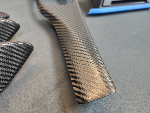 BMW F30 F31 F36 F80 M3 CUSTOM INTERIOR TRIM SET - TEXTURED CARBON / ALCANTARA STYLE  / BLUE ACCENT
