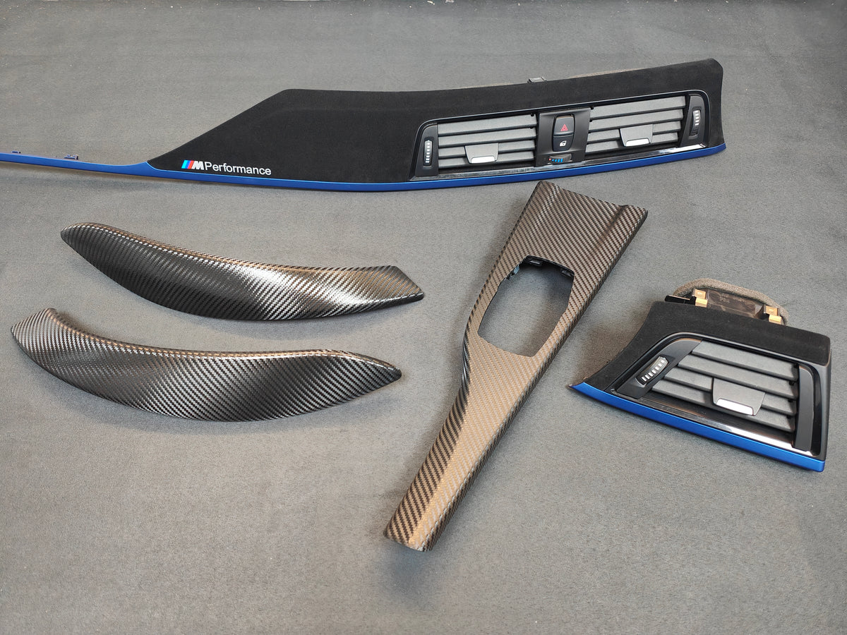 BMW F32 COUPE INTERIOR TRIM SET - ALCANTARA CARBON / ALCANTARA STYLE  / BLUE ACCENT
