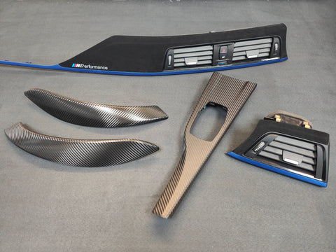 BMW F32 / F82 M4 CUSTOM INTERIOR TRIM SET - ALCANTARA CARBON / ALCANTARA STYLE  / BLUE ACCENT