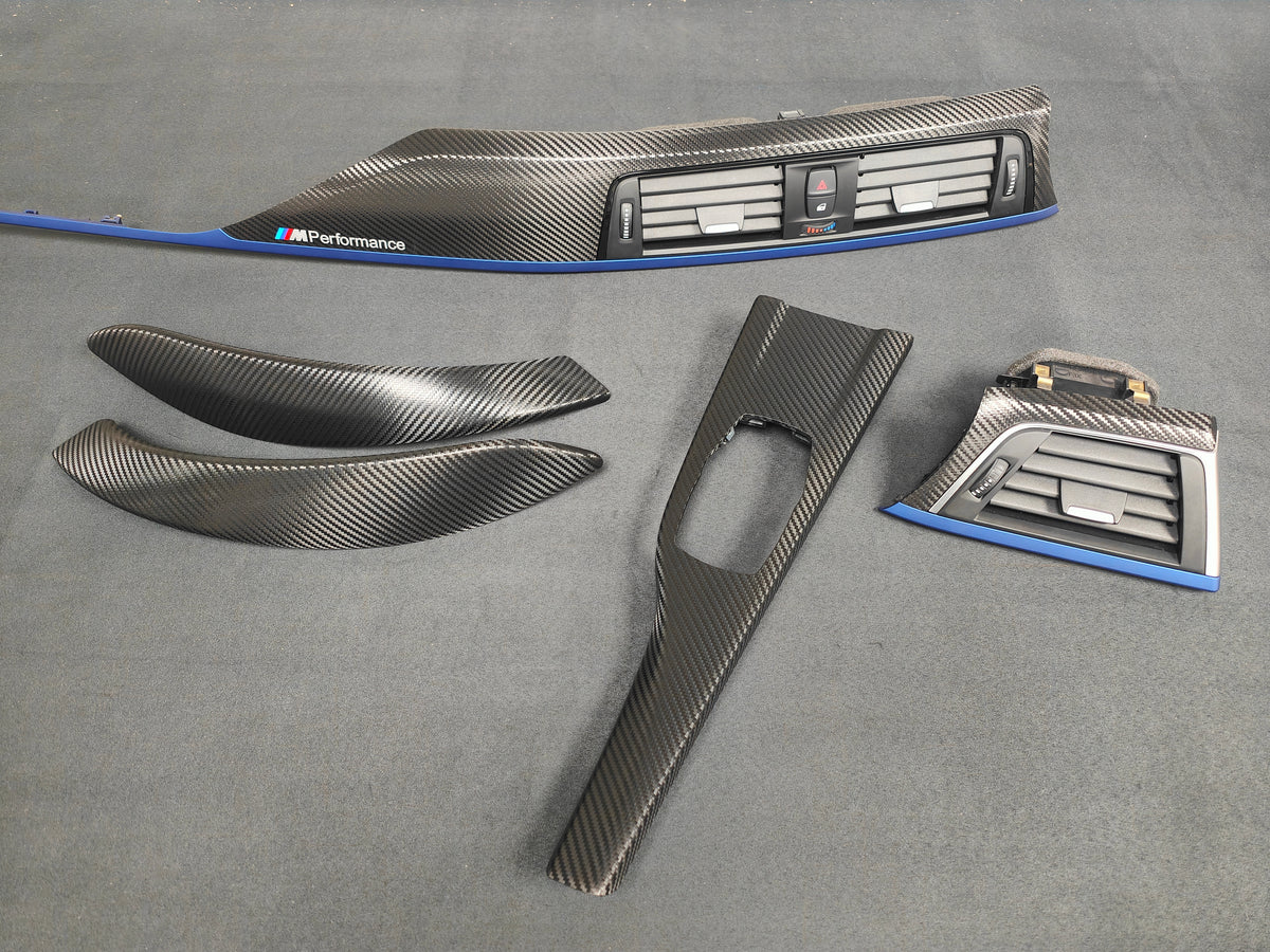 BMW F32 COUPE LCI INTERIOR TRIM SET - TEXTURED CARBON / BLUE ACCENT
