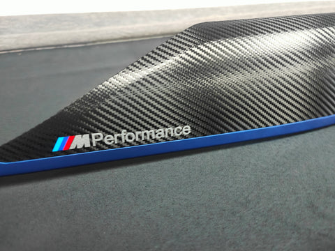 BMW F32 F82 4-SERIES COUPE LCI INTERIOR TRIM SET - DEEP TEXTURED GLOSSY CARBON / BLUE ACCENT (MTD-TEX)