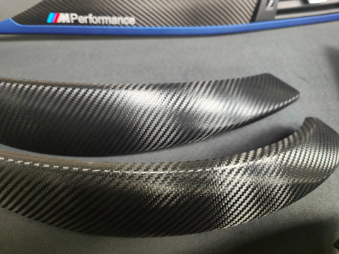 BMW F30 F80 M3 3-SERIES LCI INTERIOR TRIM SET - DEEP TEXTURED GLOSSY CARBON / BLUE ACCENT (MTD-TEX)
