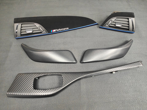 BMW F21 F22 INTERIOR TRIM SET - 3D CARBON / ALCANTARA / BLUE ACCENT