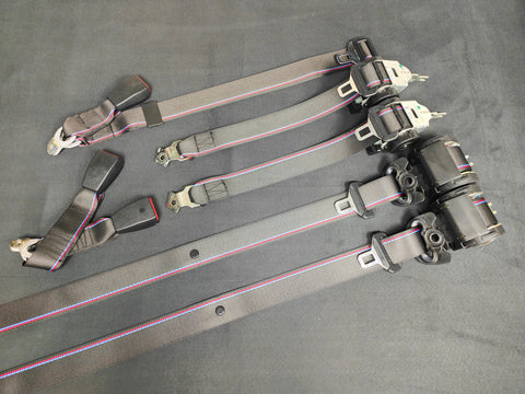 BMW E46 COUPE CUSTOM COMPETITION STYLE TRI-COLOUR COMPLETE FRONT & REAR FULL SEAT BELT SET