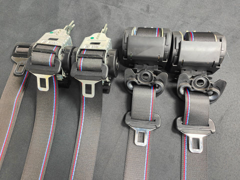 BMW E46 COUPE CUSTOM COMPETITION STYLE TRI-COLOUR COMPLETE FRONT & REAR FULL SEAT BELT SET