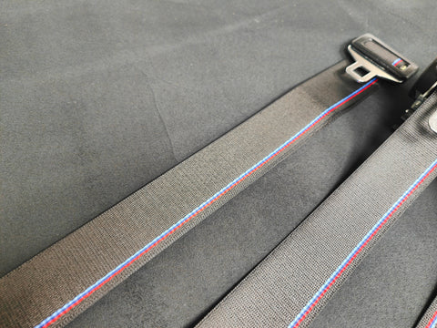 BMW E46 COUPE CUSTOM COMPETITION STYLE TRI-COLOUR COMPLETE FRONT & REAR FULL SEAT BELT SET