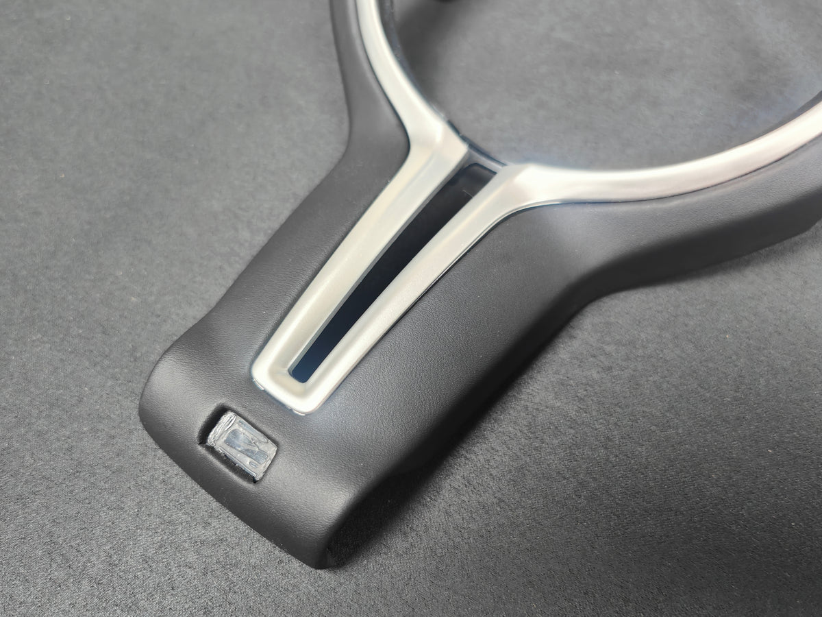 BMW F-SERIES ///M LEATHER & SILVER STEERING WHEEL TRIM - 2/3/4/5 SERIES M2 M3 M4 M5 M6