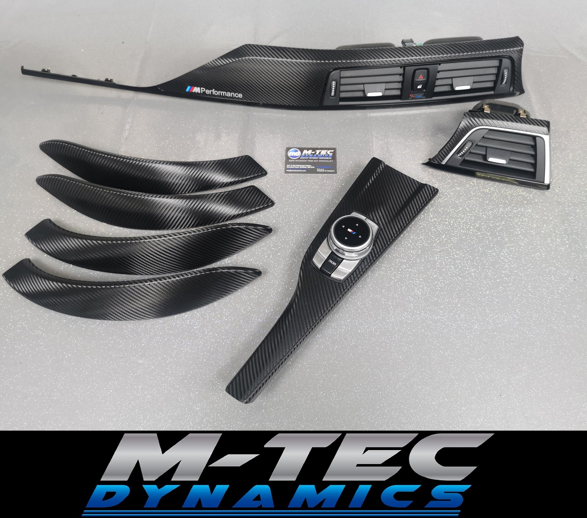 BMW F30 F80 M3 3-SERIES LCI INTERIOR TRIM SET - DEEP TEXTURED GLOSSY CARBON / GLOSS BLACK ACCENT (MTD-TEX)