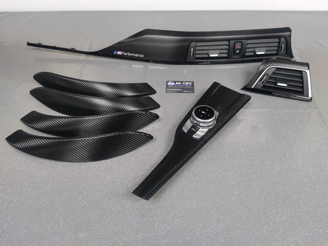 BMW F30 F80 M3 3-SERIES LCI INTERIOR TRIM SET - DEEP TEXTURED GLOSSY CARBON / GLOSS BLACK ACCENT (MTD-TEX)