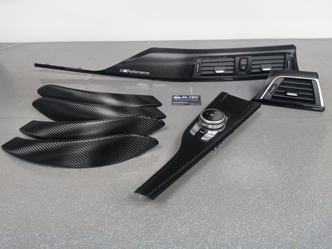 BMW F30 F80 M3 3-SERIES LCI INTERIOR TRIM SET - DEEP TEXTURED GLOSSY CARBON / GLOSS BLACK ACCENT (MTD-TEX)