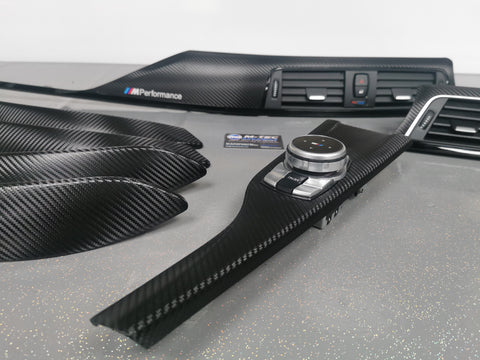 BMW F30 F80 M3 3-SERIES LCI INTERIOR TRIM SET - DEEP TEXTURED GLOSSY CARBON / GLOSS BLACK ACCENT (MTD-TEX)