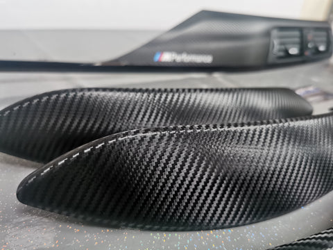 BMW F30 F80 M3 3-SERIES LCI INTERIOR TRIM SET - DEEP TEXTURED GLOSSY CARBON / GLOSS BLACK ACCENT (MTD-TEX)