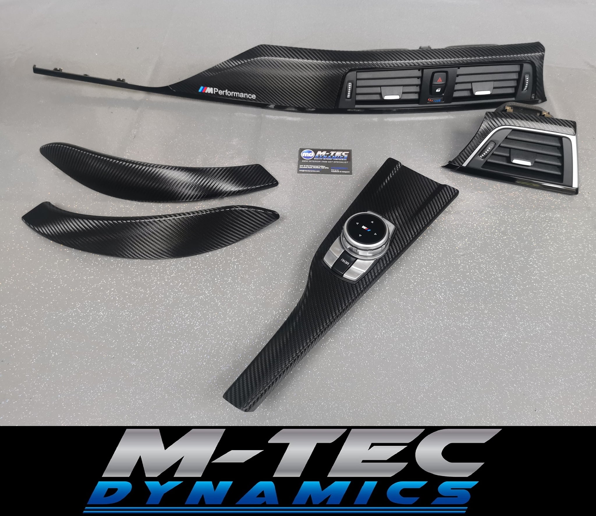 BMW F32 F82 4-SERIES COUPE LCI INTERIOR TRIM SET - DEEP TEXTURED GLOSSY CARBON / GLOSS BLACK ACCENT (MTD-TEX)