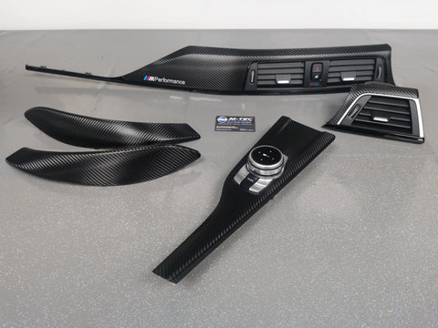 BMW F32 F82 4-SERIES COUPE LCI INTERIOR TRIM SET - DEEP TEXTURED GLOSSY CARBON / GLOSS BLACK ACCENT (MTD-TEX)