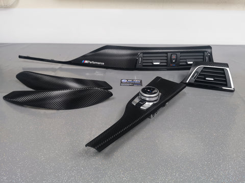 BMW F32 F82 4-SERIES COUPE LCI INTERIOR TRIM SET - DEEP TEXTURED GLOSSY CARBON / GLOSS BLACK ACCENT (MTD-TEX)