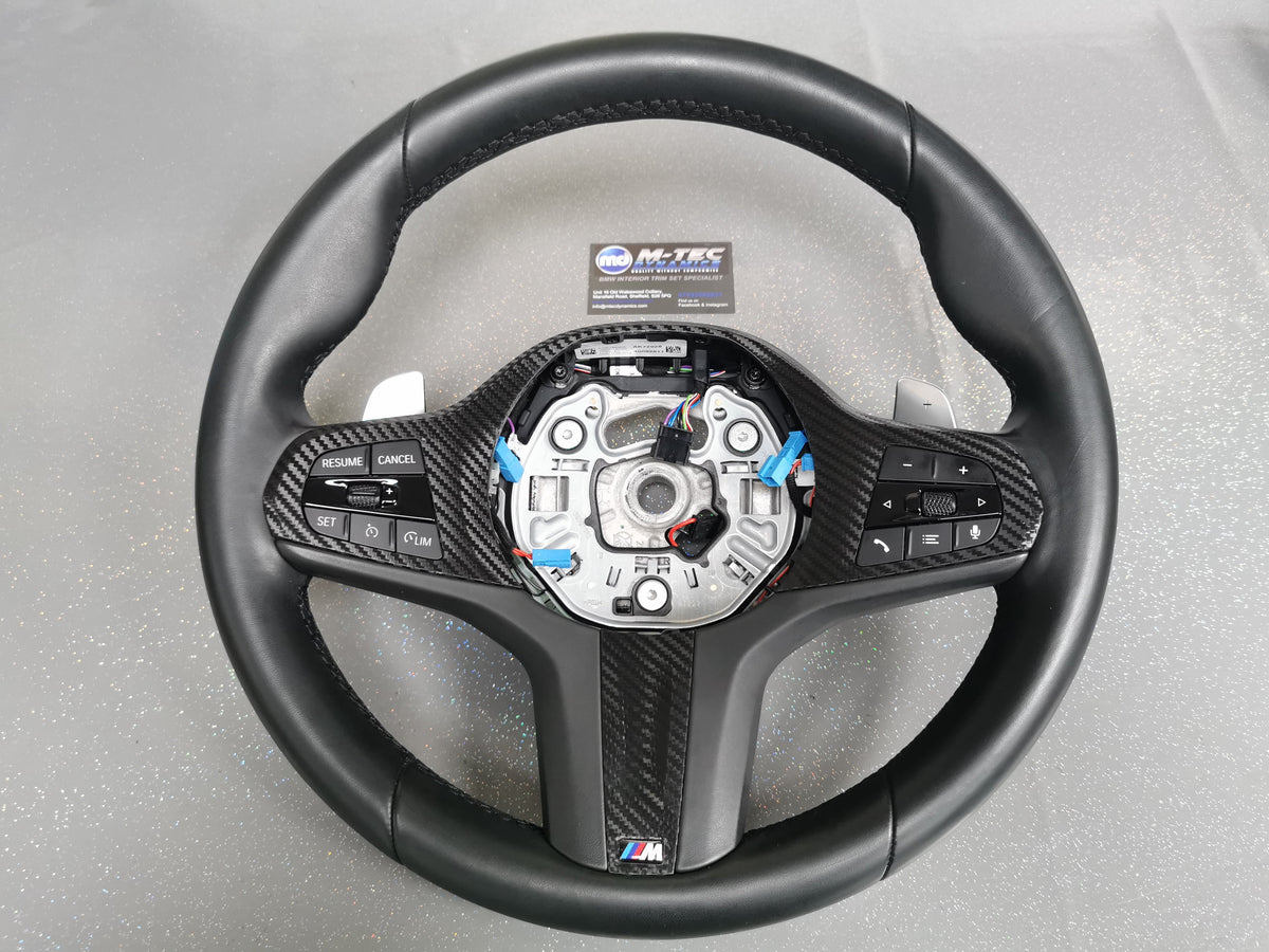 WRAPPING SERVICE - BMW F40 / F44 STEERING WHEEL FASCIA TRIM - TEXTURED BLACK CARBON