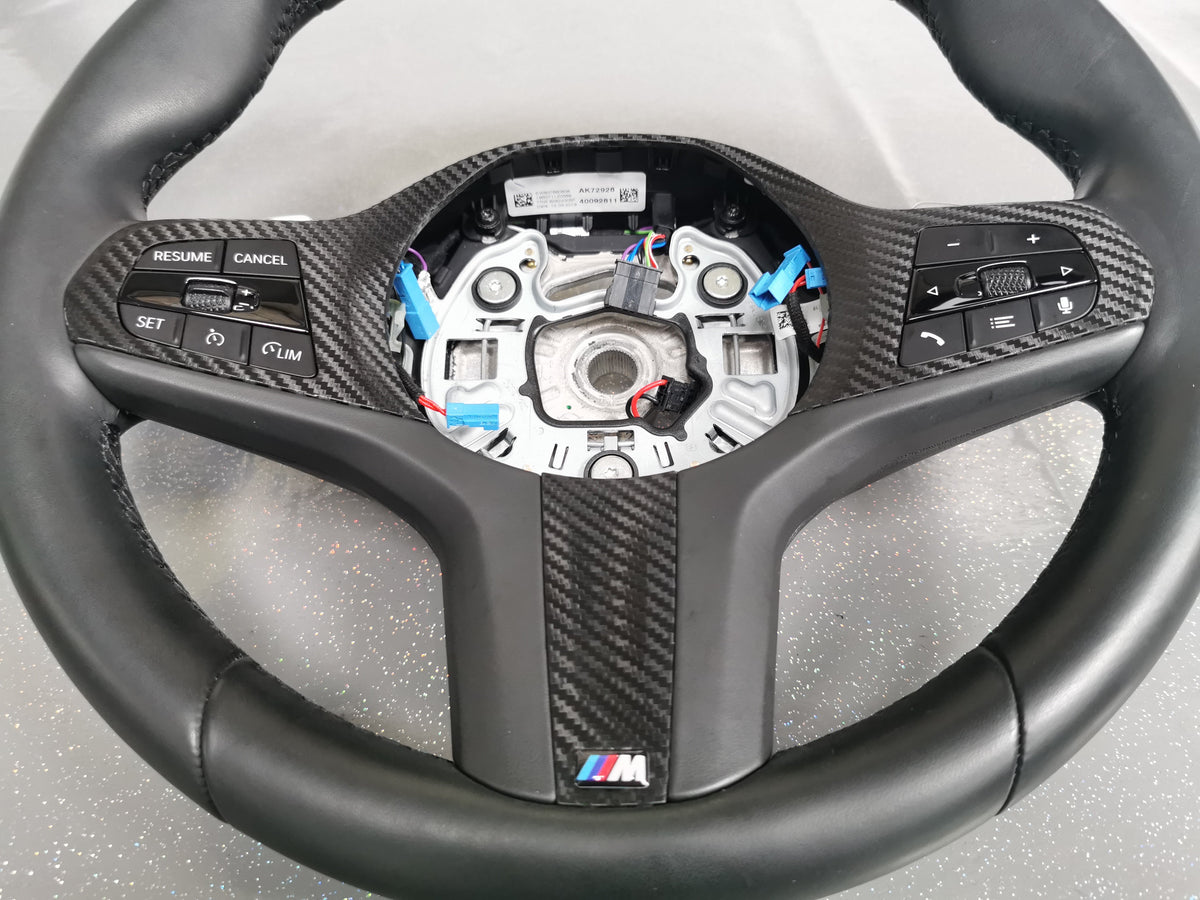 WRAPPING SERVICE - BMW F40 / F44 STEERING WHEEL FASCIA TRIM - TEXTURED BLACK CARBON