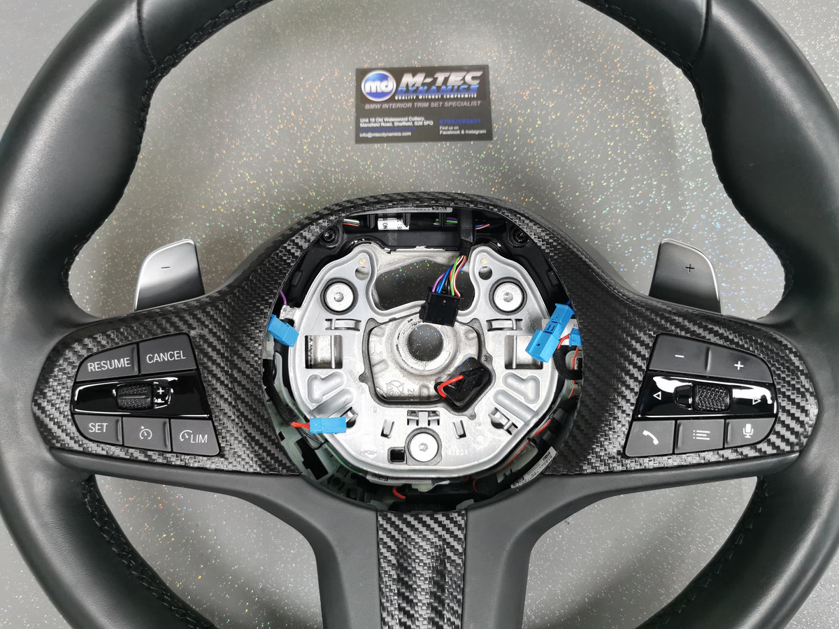 WRAPPING SERVICE - BMW F40 / F44 STEERING WHEEL FASCIA TRIM - TEXTURED BLACK CARBON
