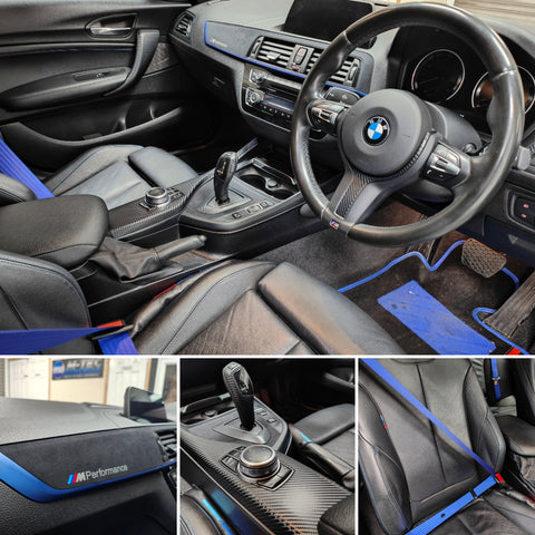 BMW F20 F21 F22 LCI-2 CUSTOM INTERIOR TRIM SET & SEAT BELT PACKAGE (BLUE)