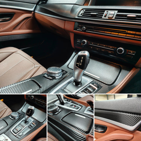 WRAPPING SERVICE - BMW F10 F11 INTERIOR TRIM SET - DEEP TEXTURED GLOSSY BLACK CARBON (MTD-TEX)