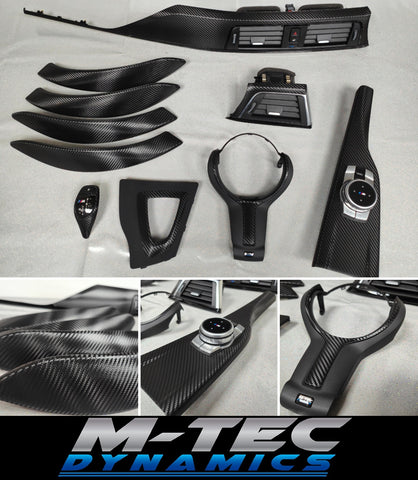 WRAPPING SERVICE - BMW F3X INTERIOR TRIM SET - DEEP TEXTURED GLOSSY CARBON / GLOSS BLACK ACCENT (MTD-TEX) - F30 F31 F32 F33 F36