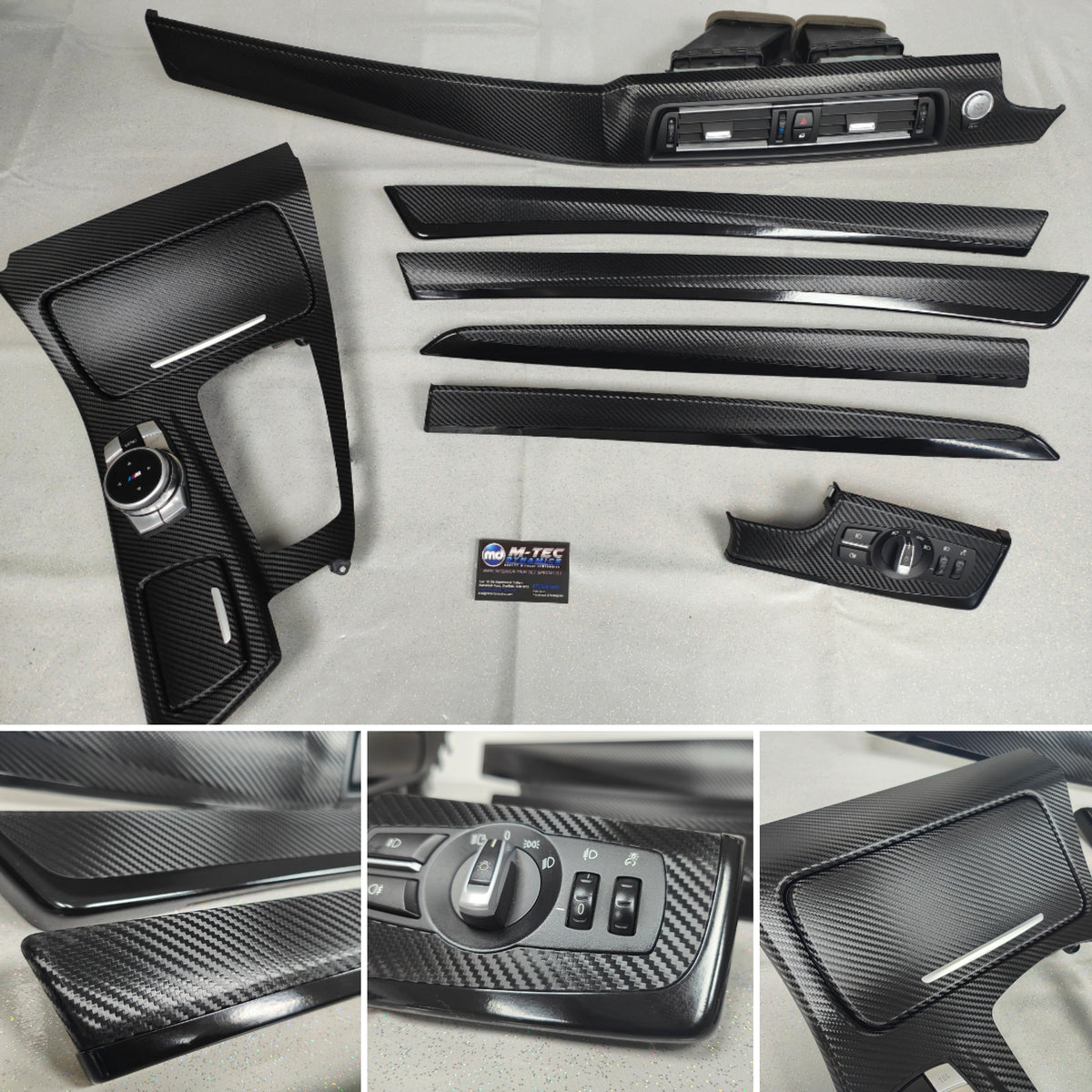BMW F10 F11 AUTO INTERIOR TRIM SET - TEXTURED GLOSSY BLACK CARBON / BLACK ACCENT (MTD-TEX)