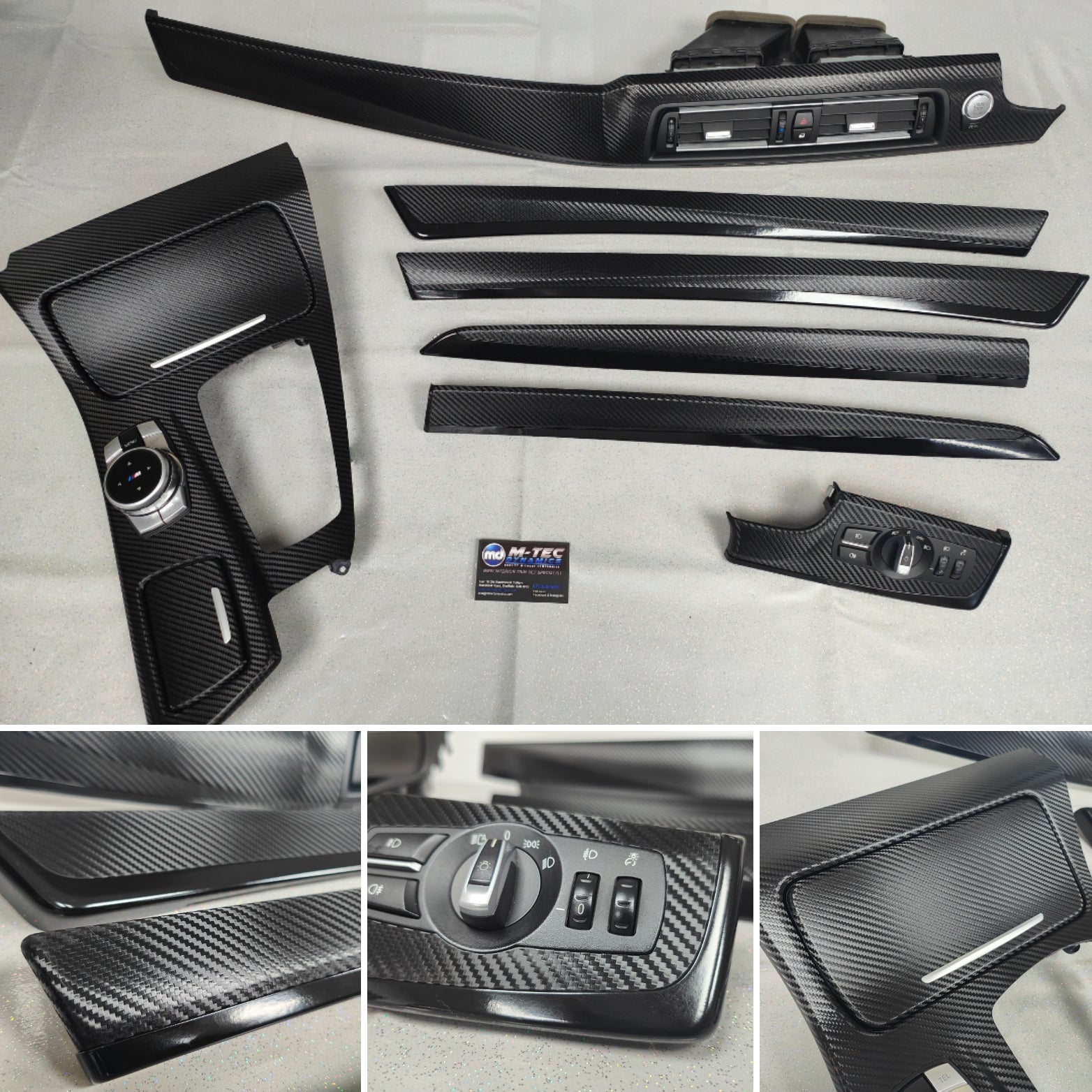 BMW F10 F11 AUTO INTERIOR TRIM SET - DEEP TEXTURED GLOSSY BLACK CARBON / BLACK ACCENT (MTD-TEX)