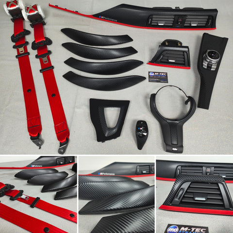 BMW F30 F31 F32 CUSTOM INTERIOR TRIM SET & SEAT BELT PACKAGE (RED)