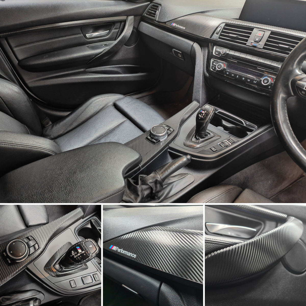 WRAPPING SERVICE - BMW F3X INTERIOR TRIM SET - TEXTURED CARBON / GLOSS BLACK ACCENT - (F30 F31 F32 F33 F36)