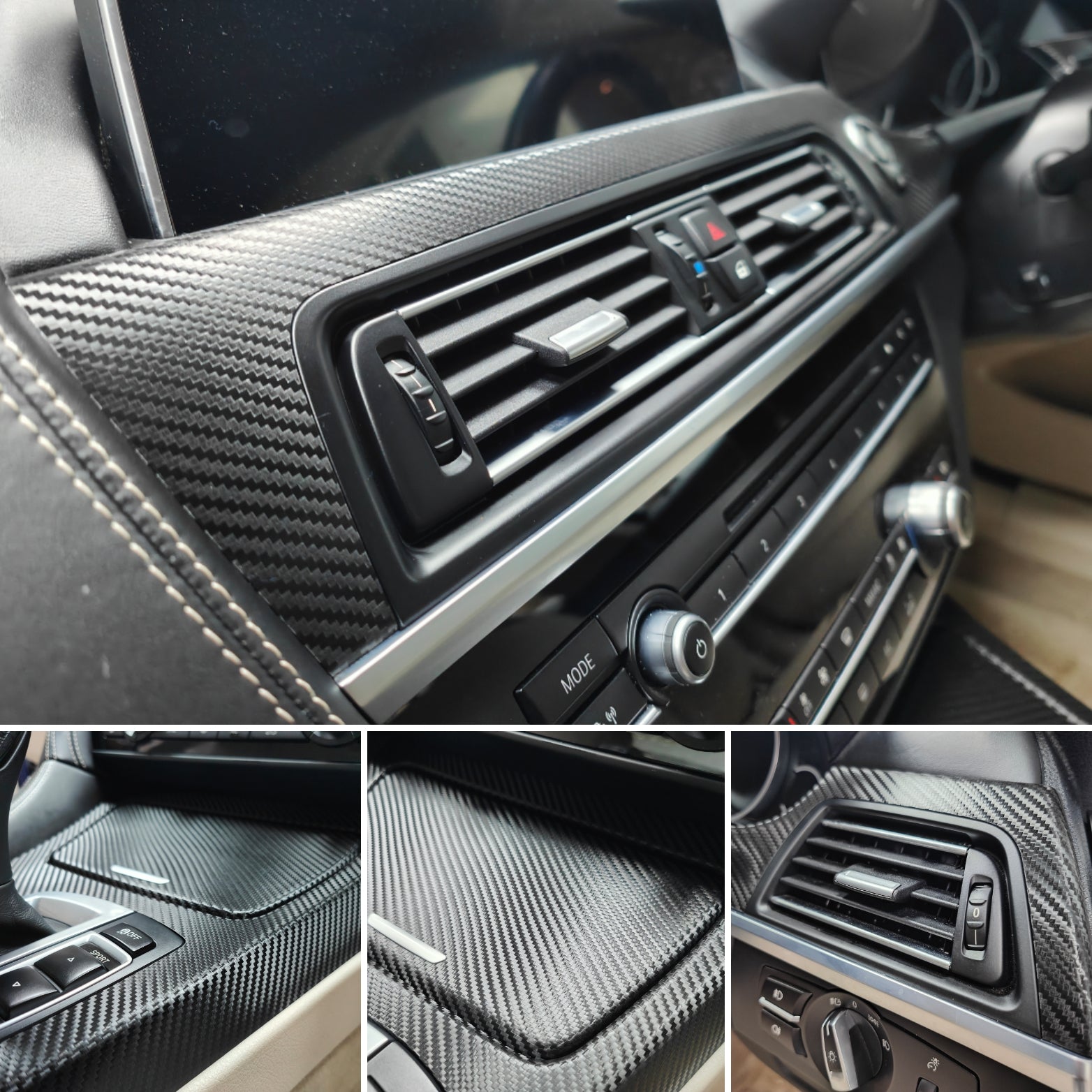 WRAPPING SERVICE - BMW 6-SERIES F12 F13 INTERIOR TRIM SET - DEEP TEXTURED GLOSSY BLACK CARBON (MTD-TEX)