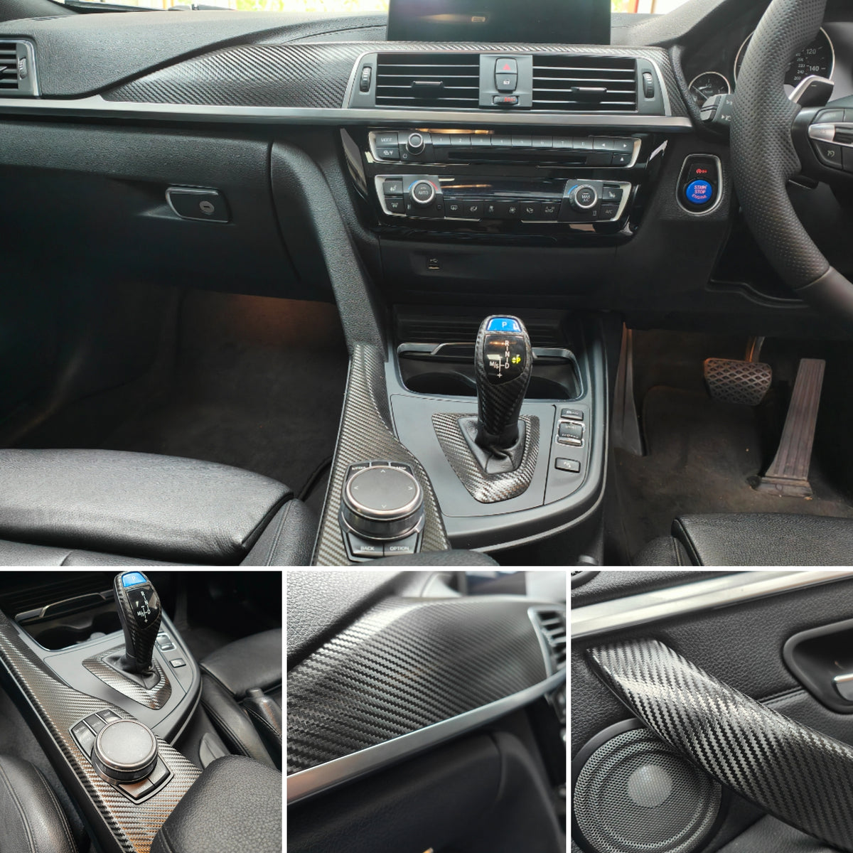 WRAPPING SERVICE - BMW F3X INTERIOR TRIM SET - TEXTURED CARBON / SILVER ACCENT - (F30 F31 F32 F33 F36)
