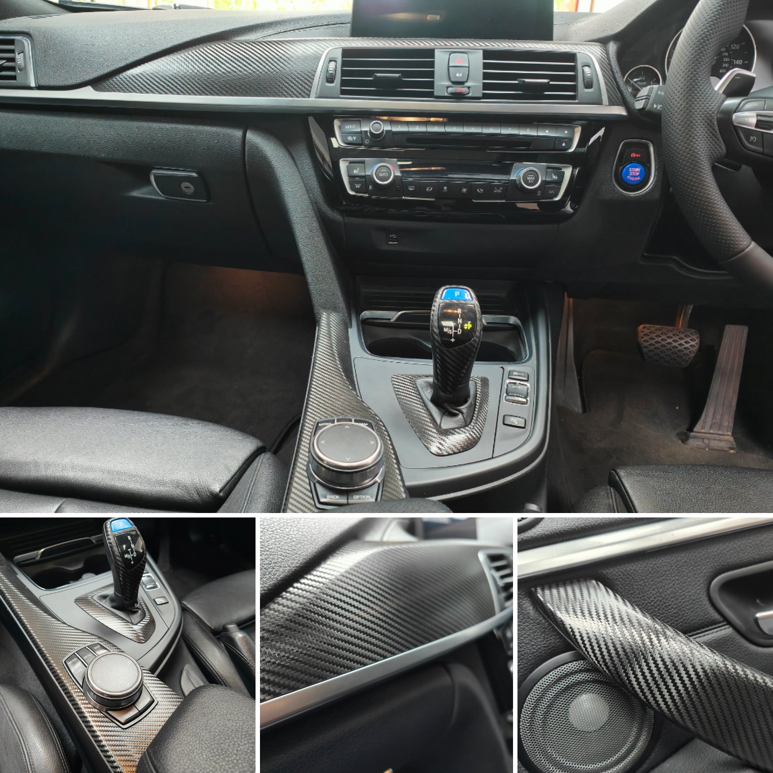 WRAPPING SERVICE - BMW F3X INTERIOR TRIM SET - DEEP TEXTURED GLOSSY CARBON / SILVER ACCENT (MTD-TEX) - F30 F31 F32 F33 F36