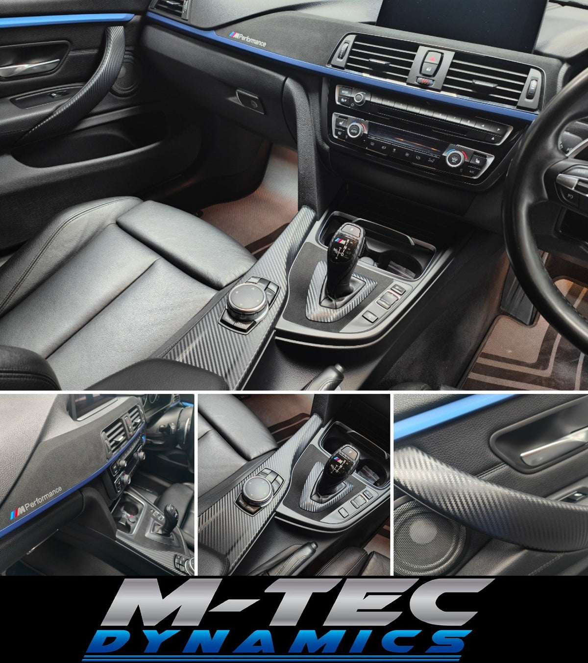 WRAPPING SERVICE - BMW F3X INTERIOR TRIM SET - 3D CARBON / ALCANTARA / BLUE ACCENT - (F30 F31 F32 F33 F36)