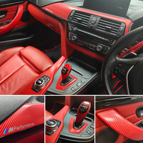 BMW F3X CUSTOM INTERIOR TRIM SET -  RED 4D CARBON / BLACK ACCENT