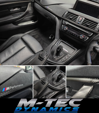 WRAPPING SERVICE - BMW F36 GRAN COUPE INTERIOR TRIM SET & DOOR ACCENTS - PERFORMANCE STYLE / DEEP TEXTURED GLOSSY CARBON (MTD-TEX)