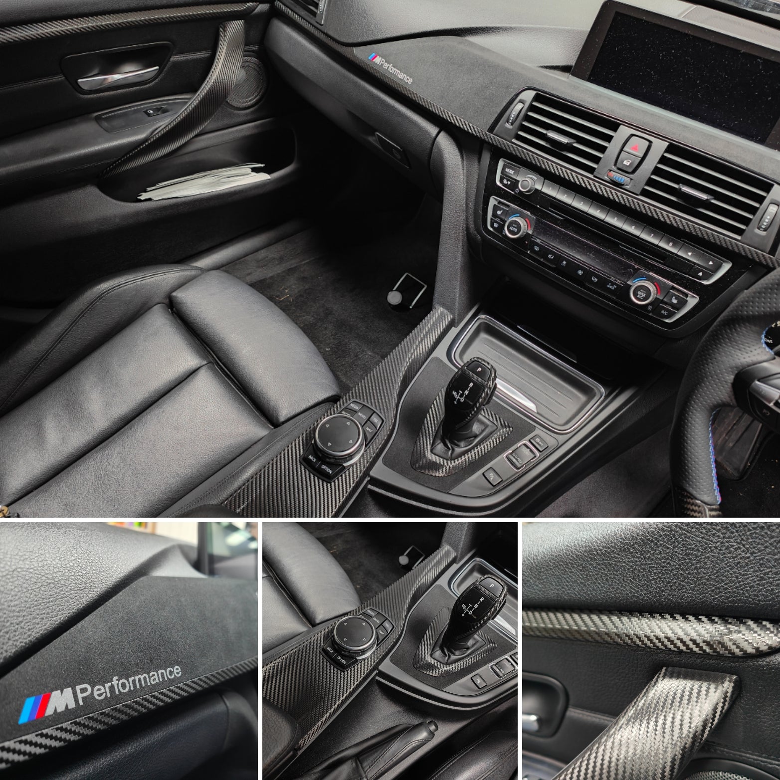 WRAPPING SERVICE - BMW F36 GRAN COUPE INTERIOR TRIM SET & DOOR ACCENTS - PERFORMANCE STYLE / DEEP TEXTURED GLOSSY CARBON (MTD-TEX)