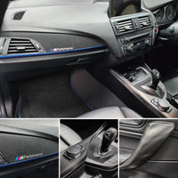 WRAPPING SERVICE - BMW F20 F21 F22 F23 CUSTOM INTERIOR TRIM SET - TEXTURED CARBON / ALCANTARA / BLUE ACCENT