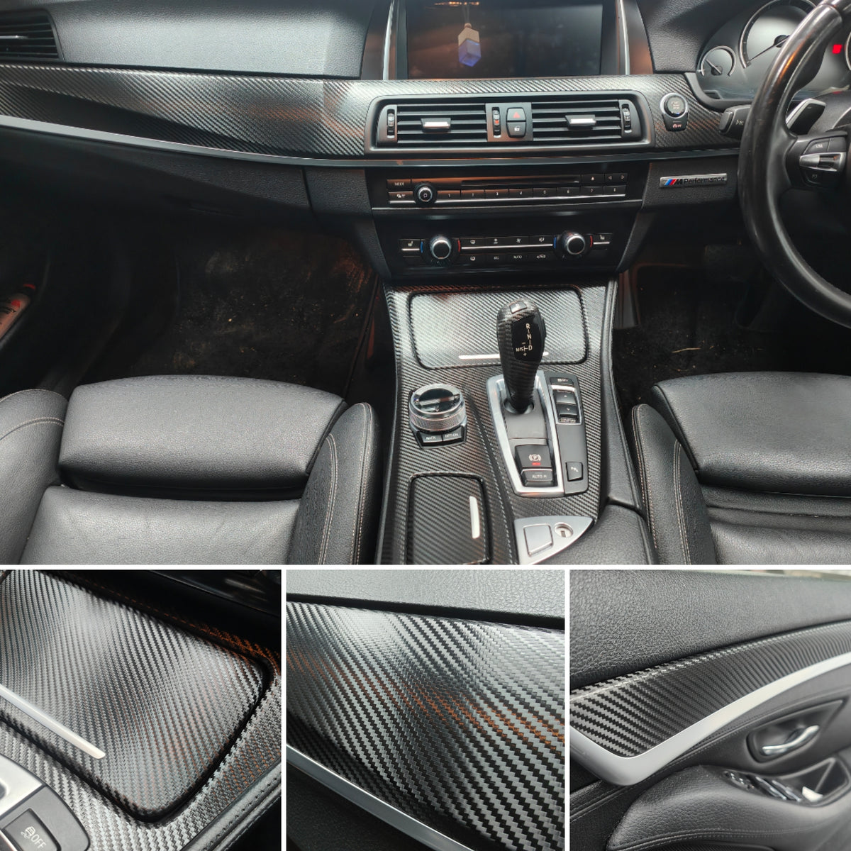 WRAPPING SERVICE - BMW F10 F11 INTERIOR TRIM SET - TEXTURED GLOSSY BLACK CARBON