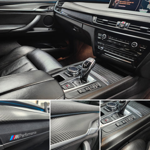 BMW X5 F15 INTERIOR TRIM SET WRAPPING SERVICE - DEEP TEXTURED GLOSSY BLACK CARBON / ALCANTARA