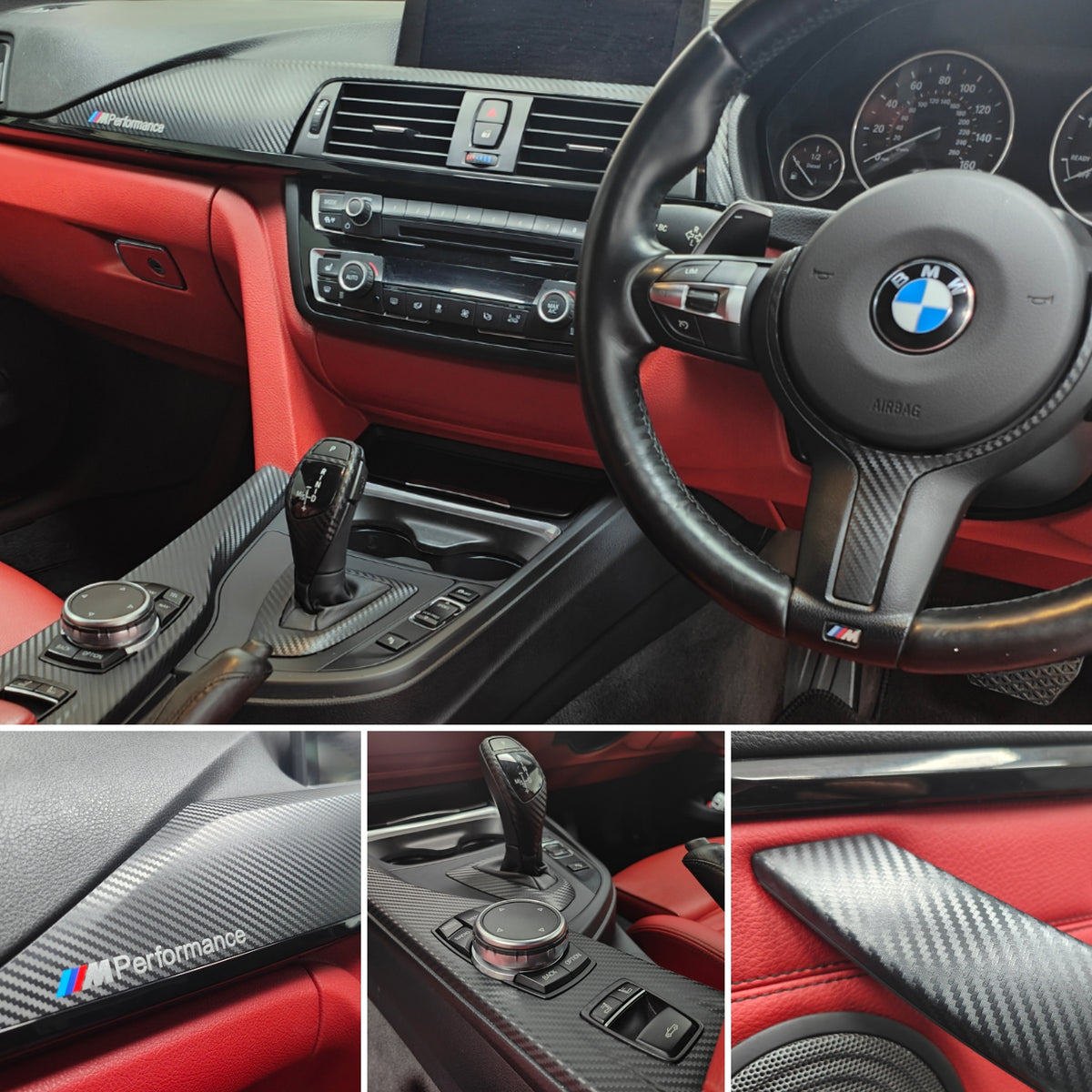 WRAPPING SERVICE - BMW F3X INTERIOR TRIM SET - 3D CARBON / GLOSS BLACK ACCENT (F30 F31 F32 F33 F34 F36)