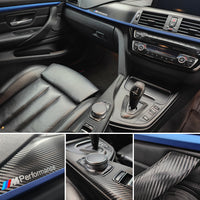 WRAPPING SERVICE - BMW F3X INTERIOR TRIM SET - TEXTURED CARBON / BLUE ACCENT - (F30 F31 F32 F33 F36)